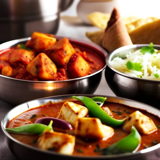 Assorted North Indian vegetarian dishes, featuring Shahi Paneer, Aloo Gobi, and Dal Makhani, symbolizing the rich and diverse culinary heritage of the region.
